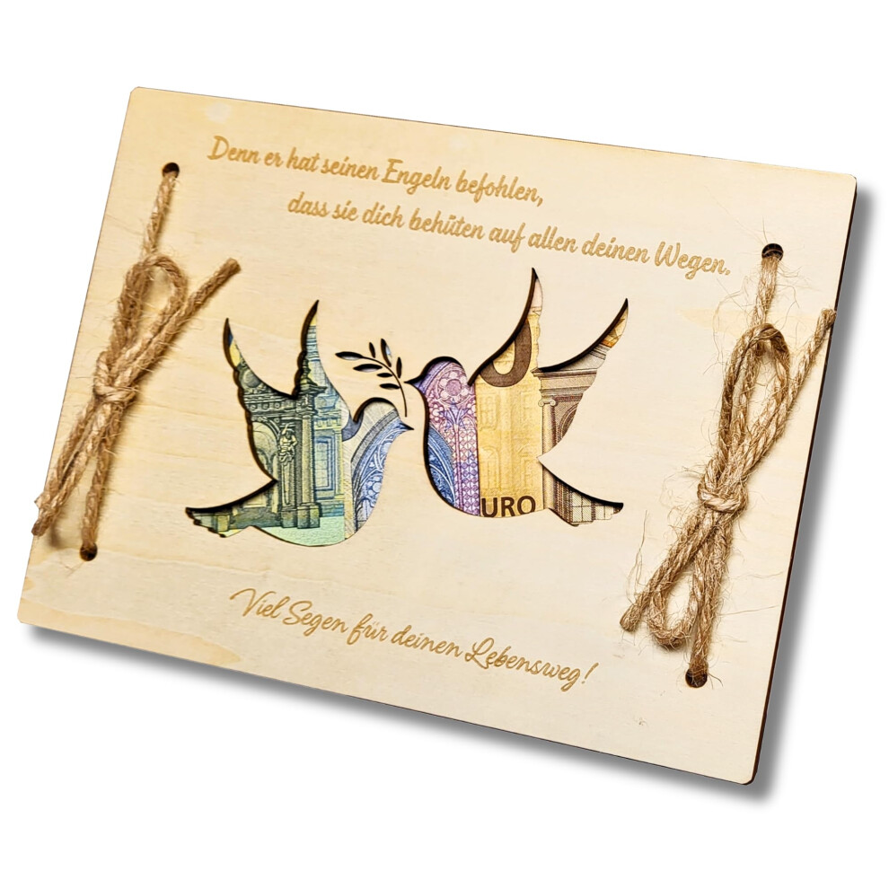 Christening Gift Wooden Money Holder for Boys and Girls Elegant Keepsake Card with Cord Closure