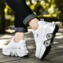 Roller Skates Women Quad Inline Skates Adjustable 2-in-1 Sports Shoes EUR34 White for Kids and Adults