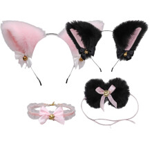 Hartvormige choker ketting, verstelbare pluche hoofdband met kattenoortjes (one size fits most), verkleedaccessoire voor kattencosplaykostuum