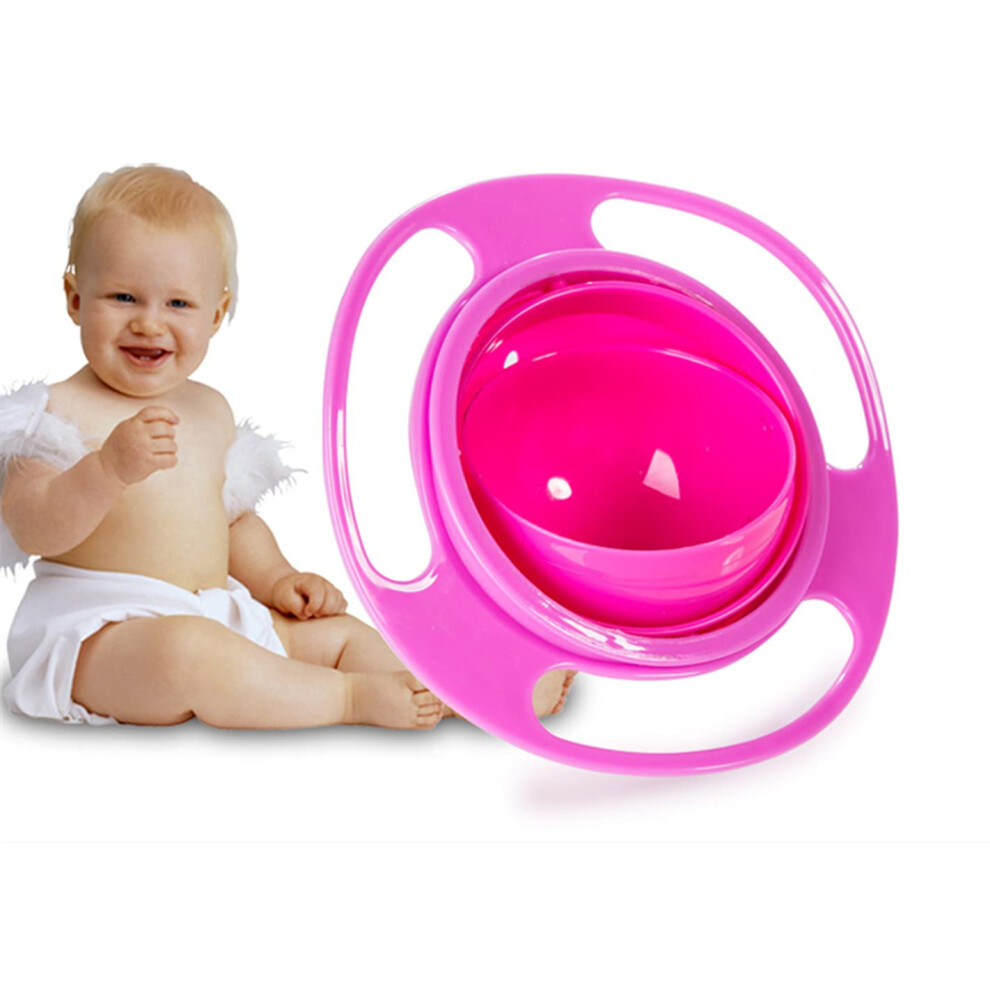 Spill Resistant Gyro Bowl 360Degree Rotating Bowl With Lid Color Pink