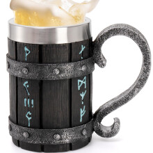 Wooden Beer Mug 17 Oz Capacity Stainless Steel Barrel Tankard With Handle Norse Mythology Gift For Men Husband