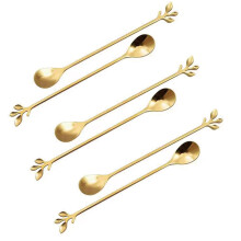 Long Handle Ice Tea Spoons Set, Stainless Steel Gold, 6Piece, Ice Cream Spoon, Cocktail Stirring Spoons For Coffee Bar