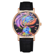 Ceas de damă cu curea din piele PU, cadou accesibil, cu stil boem la modă, design colorat curcubeu, elegant, cu trei arătătoare, carcasă din