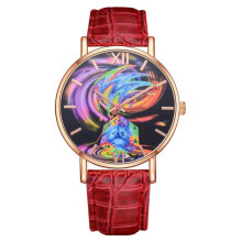 Ceas de damă cu curea din piele PU, cadou accesibil, cu stil boem la modă, design colorat curcubeu, elegant, cu trei arătătoare, carcasă din