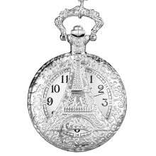 Vintage-Herren-Taschenuhr mit Kette, skelettiertem Zifferblatt, mechanischem Quarzwerk mit graviertem Gehäuseboden, in Geschenkbox