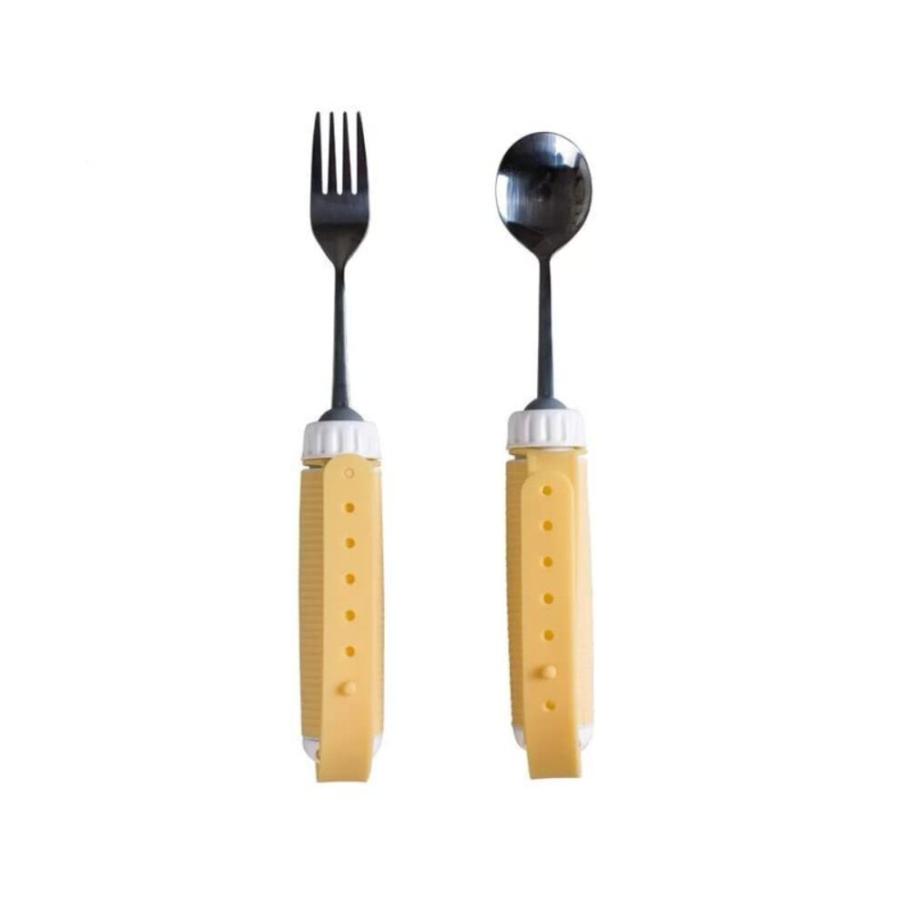 Adaptive Eating Utensils with Adjustable Silicone Strap, 360 Rotating Fork and Spoon for Tremors and Arthritis