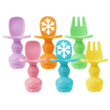 PandaEar 6 Pack Toddler Baby Spoons Forks, Infant Silicone Led Weaning Spoons