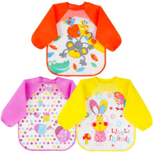 Vicloon Bibs with Sleeves, 3pcs Waterproof Long Sleeve Bib, Baby Feeding Bib Unisex