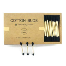 Eco-Friendly Bamboo Cotton Buds – 200 Pieces (Black) | Biodegradable, Sustainable,