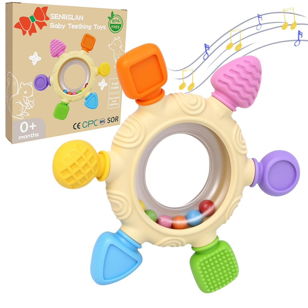 Teething Toys For Baby, Silicone Baby Rattle Teether Sensory Teeting Toys For Babies 0-6 6-12 Months, Bpa-Free For New Baby Gifts Senbslan