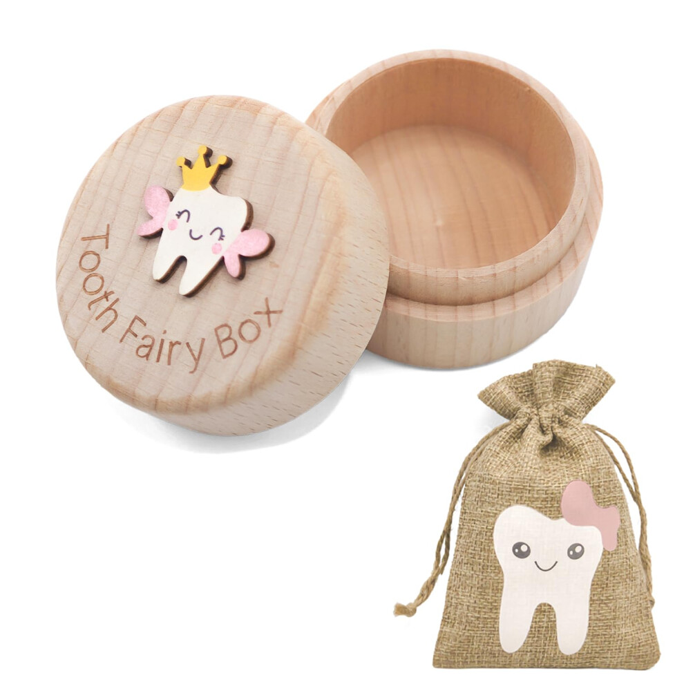 Tooth Fairy Kit 1 PC Tooth Fairy Box with A Fairy bag 3D Carved Wooden Storage Box