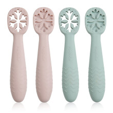 PandaEar Snowflake Design Baby Spoon Set (4 Pack)|BPA Free Stage One Silicone Self Feeding Utensil| Baby Led Weaning|Teething Friendly|Kids Toddlers