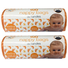 TidyZ Pack of 100 Nappy Bags Thick Strong On A Roll with Tie Handles (200 Bags)