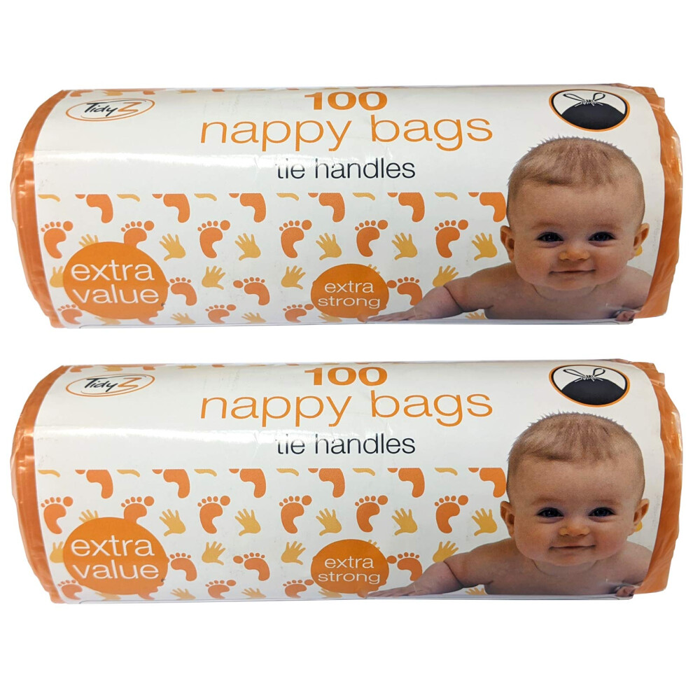 Pack Of 100 Nappy Bags Thick Strong On A Roll With Tie Handles (200 Bags) Tidyz