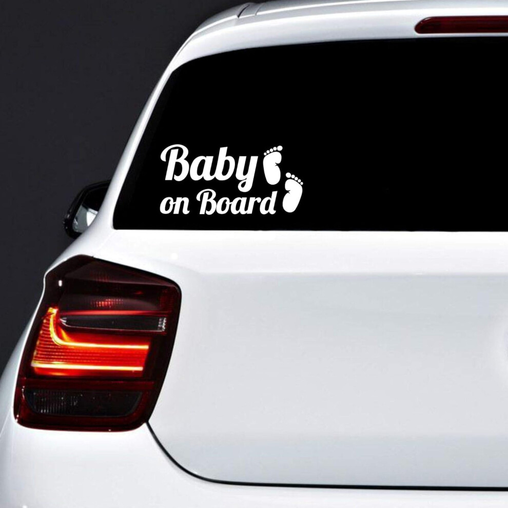Baby On Board Sign Feet 2 Units | Baby On Board Sticker For Car Guaranteed Visibility | Rain And Sun Resistant 15X7 Cm (White) White Autodomy