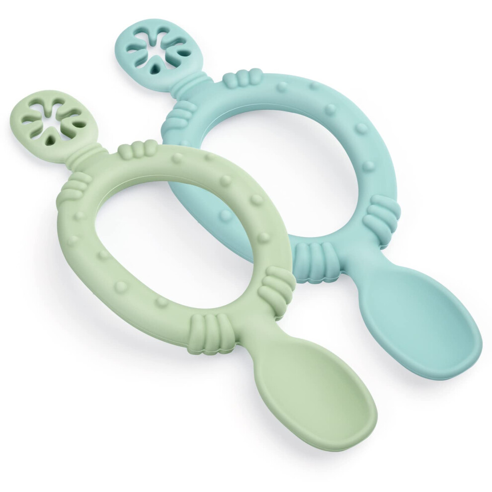 Silicone Self Feeding Baby Spoon And Fork, 2 Pcs Baby Weaning Spoon And Fork Vicloon