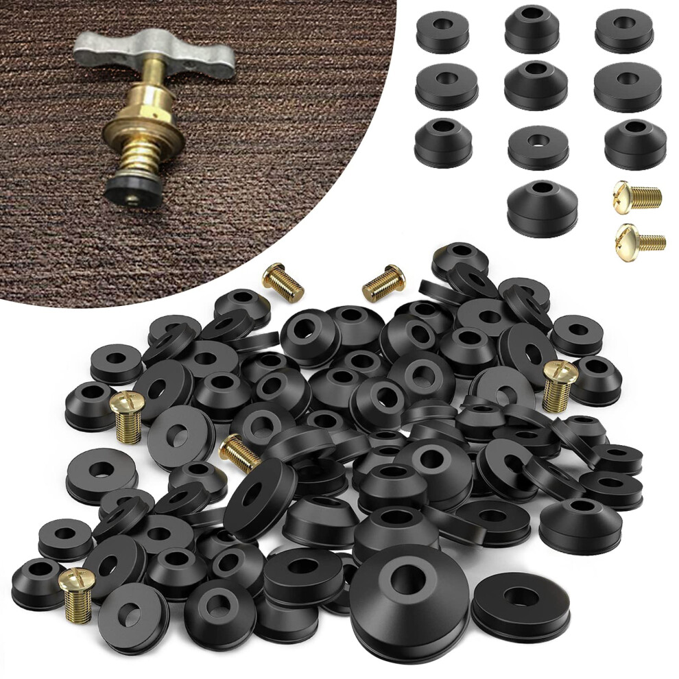 58Pack Faucet Washer Kit Rubber Assortment Flat And Beveled Washers With Brass Screws 9044945413663