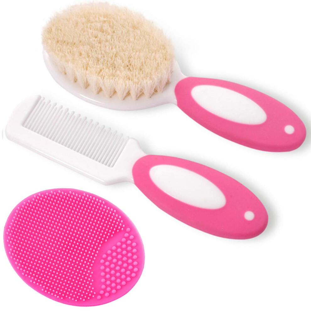 Baby Hair Brush And Comb Set For Newborns & Toddlers | Natural Soft Goat Bristles | Ideal For Cradle Cap | Perfect Baby Registry Gift (Rose ) Red Mr Lion