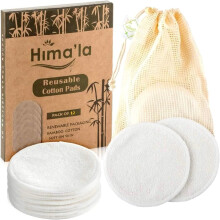 Hima'la 12 Pcs Reusable Makeup Remover Padswith Washable Laundry Bag | Bamboo Reusable Make Up Remover Pads - Eco Friendly Soft & Gentle Reusable Cot