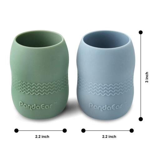PandaEar (2 Pack) Sippy Cup for Toddler Baby, 100% Silicone Tiny Weaning Open Cup Drinking Training Cup (Blue/Green) 2