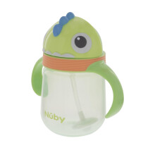Nuby Character Sippy Cup Water Bottle - Weighted Straw | 240ml / 8oz | Carry Handle | Trainer Cup | Suitable Beaker for 6 Months Plus (Dino)