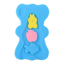 Baby Bath Sponge with Support Pillow, Anti-Slip Foam Baby Bath Cushion & Holder, Antimicrobial Blue Bath Mat for Infant Care & Newborn