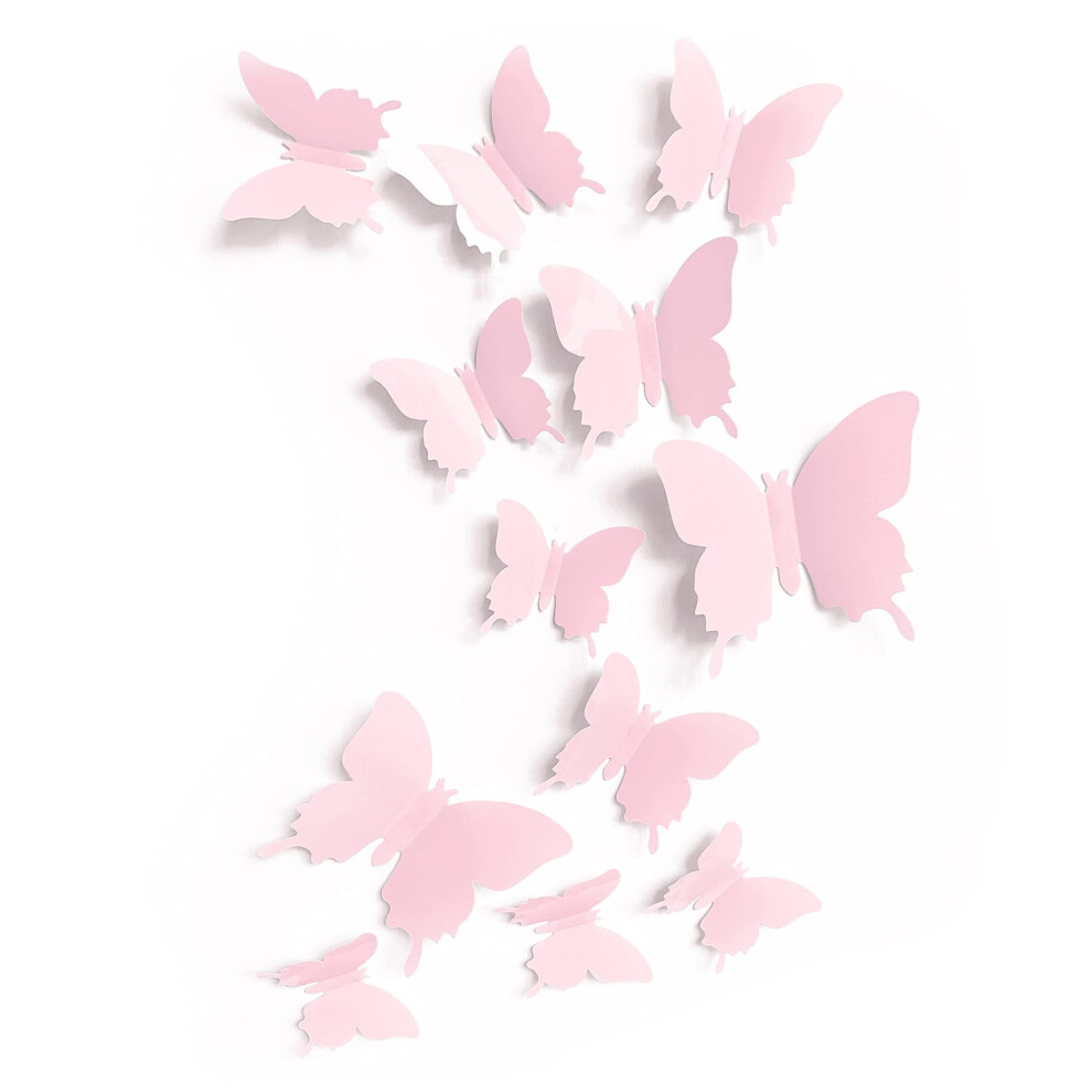 Parency Eu Cute Pink Butterfly Wall Decor 24 Pcs, Girls Room Wall Decals, Danish Pastel