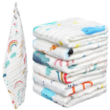 AYESY Muslin Squares Cloth for Baby,6 Pack 25cm x 50cm Burp Cloths for Baby,100% Cotton 6 Layers Extra Soft and Absorbent Baby Burping Cloth Muslin S