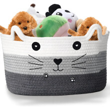 Tbczvx Cat Toy Box, 20*11CM Cat Toy Basket, Toy Storage Basket, Cute Grey White