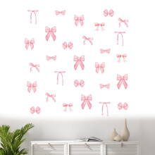 12 Sheets Pink Bow Wall Stickers, Watercolor Coquette Bow Knot Wall Decals for Valentine's Day Girls Bedroom Baby Nursery, 7.9 x 11.8 Inch