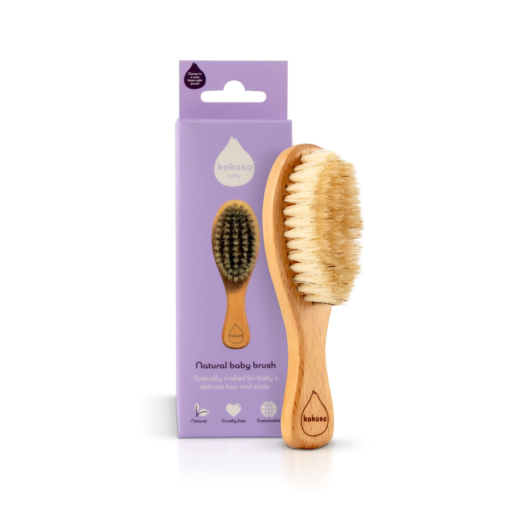 Baby - Wooden Brush, Natural Baby Hair Brush - Made With 100% Natural Boar Bristle, For Babies & Toddlers - Gentle On Delicate Hair - Comes Wi Kokoso