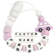 Dummy Clips Personalised Name for Boys Girls Soother Chain Car Customized Pacifier Holder(Purple)