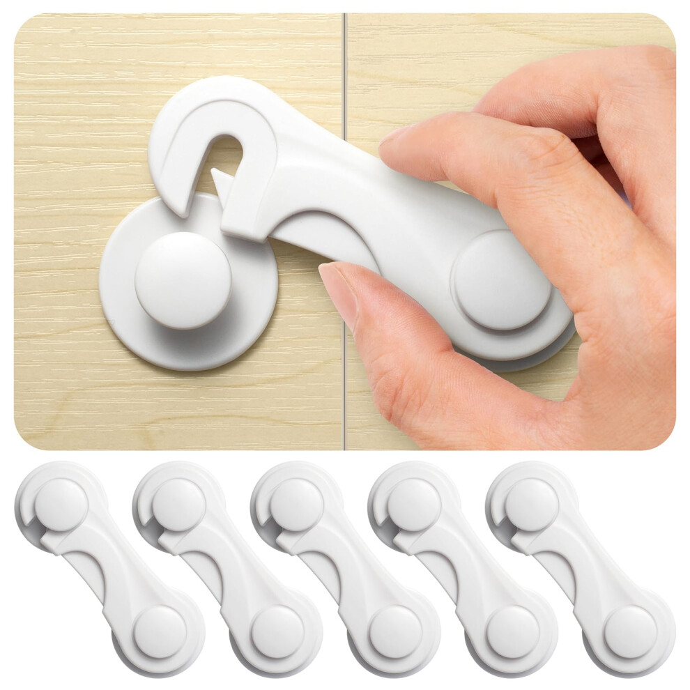 Child Proof Locks For Cabinet Doors, Pantry, Closet, Wardrobe, Cupboard, Drawers - 3M No Drilling Safety Cabinets And Baby Proofing Lock, White Inaya