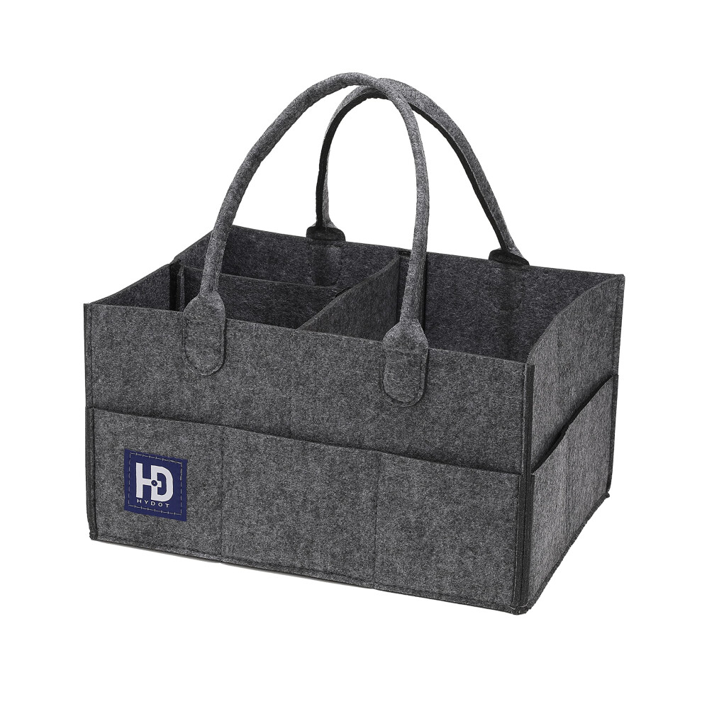 Hy Dot Baby Nappy Caddy Organiser - 3Mm Thick Grey Felt Nursery Storage Baskets With Changing Caddy Compartments (Dark Grey)