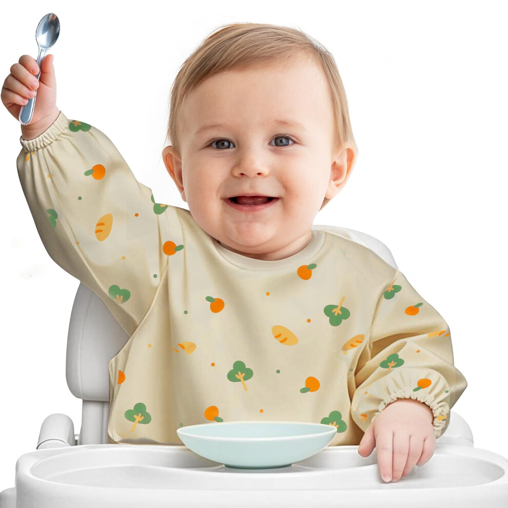 Baby Weaning Bibs, 6-12 Months Full-Coverage Waterproof Sleeved Bibs, Machine Urmywo