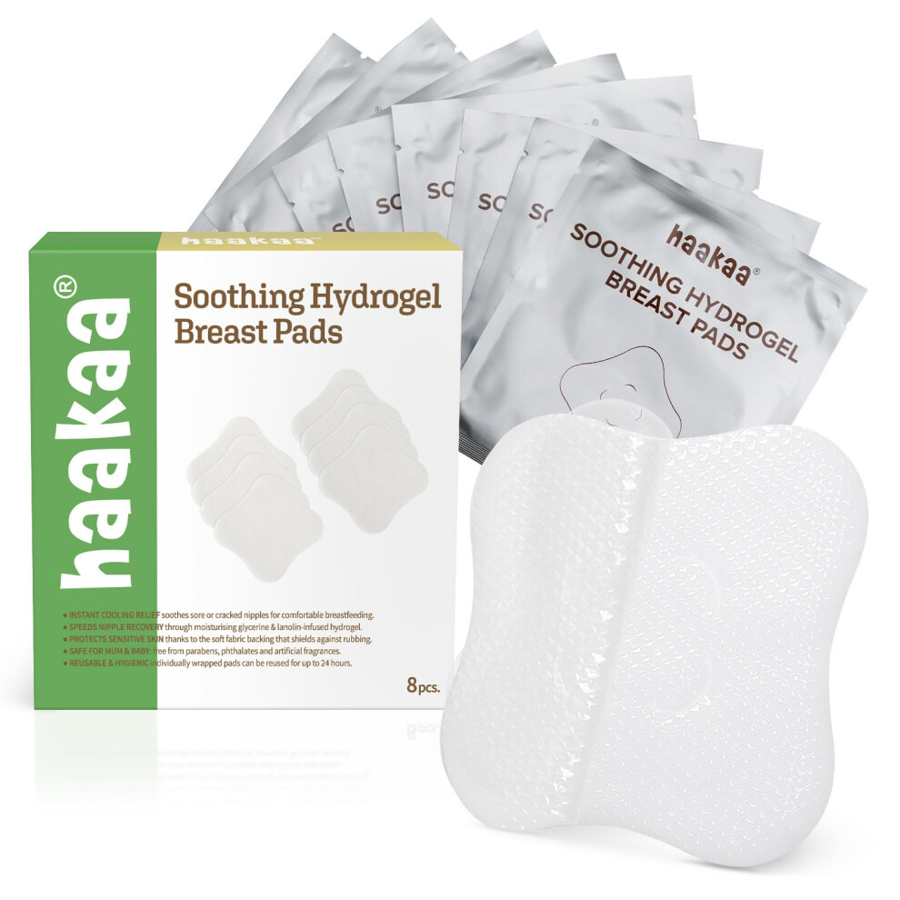 Soothies Hydrogel Nipple Pads With Lanolin, Gel Nursing Pads Provides Cooling Relief For Sore Nipples, Breastfeeding Essentials, 8 Pcs Haakaa