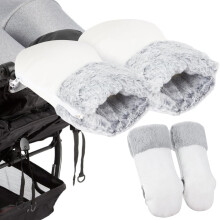 Pram Hand Muff, Windproof Pram Gloves with Zip Thick, Waterproof, Anti-Freeze Pushchair Hand Muff for Buggy, Bike and Trailer - Zip (White)