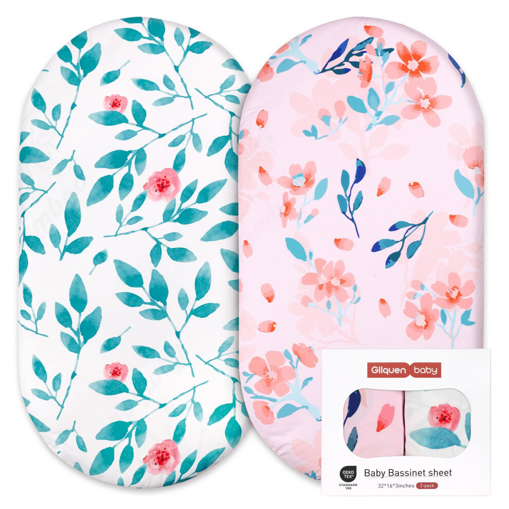 Gllquen Baby 2 Pack Moses Basket Fitted Sheets, Newborn Pram Sheets Fitted, 100%