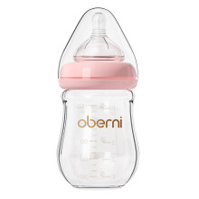 Oberni Anti-Colic Glass Baby Bottles with Slow Flow Breast-Like Silicone Teat,