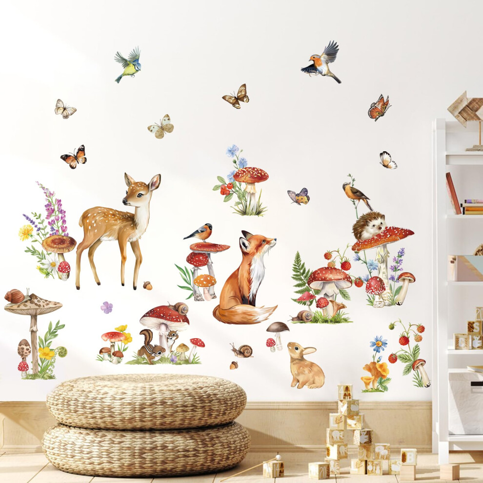 Woodland Animal Wall Stickers Mushroom Deer Fox Peel And Stick Wall Decals Wondever