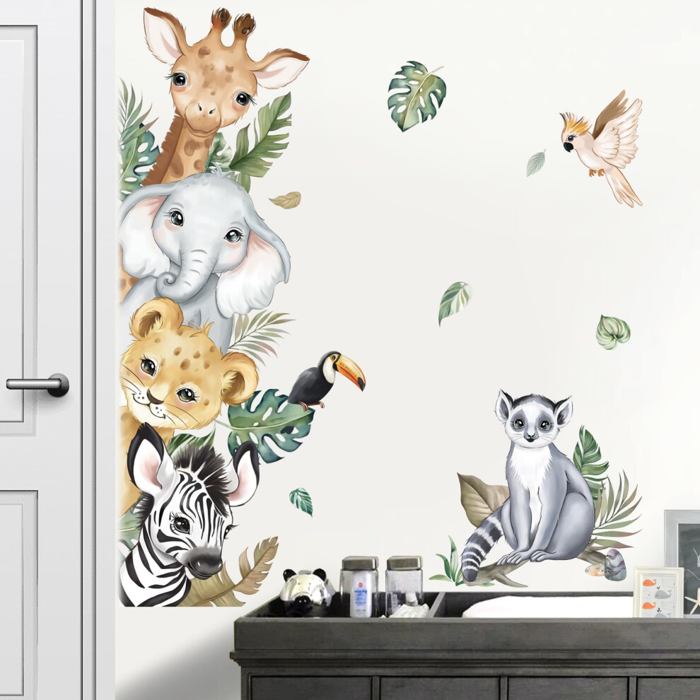 Decalmile Jungle Animals Door Wall Decals Safari Elephant Giraffe Wall Stickers Kids