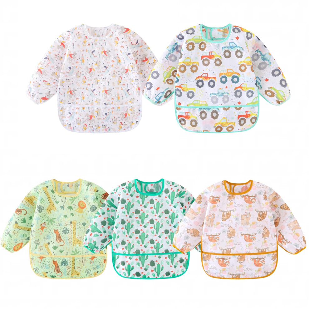 Yunguui Long Sleeve Baby Bib, Lightweight Waterproof Sleeved Bib Smock For Baby Toddler 3-30 Months