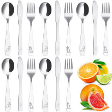 15 Piece Kids Cutlery Set 410 Stainless Steel Dinosaur Pattern Kids Utensils Set Includes 5 x Knives, 5 x Forks and Spoons, Ergonomic Smooth Eating F