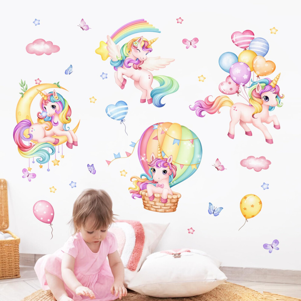 Supzone Large Unicorn Wall Stickers Hot Air Balloon Rainbow Wall Art Decals For 64430096