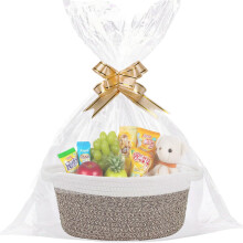 Kiswleon Gift Baskets Empty,Rope Hamper Kit with 1 Brown Woven Gift Basket,2 Cellophane Bags,2 Pull Bows,Hamper Baskets for Gifts Empty for Wedding C