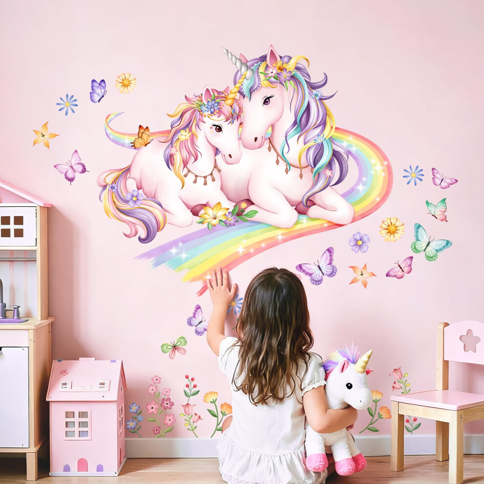 Rainbow Unicorn Wall Decals Rainbow Flowers Butterflies Unicorn Wall Tanlaby