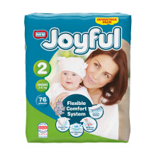 Joyful Size 2 Mini Baby Nappies (Pack of 76) (3-6KG) | Single Pack | Gentle Skin Protection | Recyclable Packaging
