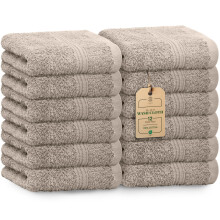 HomeBurg Luxe 12-Piece Washcloth Set - 100% Cotton, Soft & Absorbent, Easy Care, Premium Towels for Face & Daily Use, 30 x 30 cm, Sand/Beige