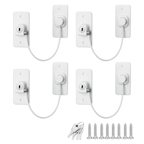 Hsrag 4Pcs White Window Restrictor Locks with Key - Self-Adhesive No Drilling Window