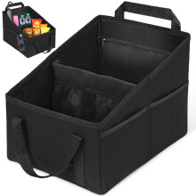 Car Back Seat Organiser with Mesh Pockets & Dual Handles, 2 Compartments